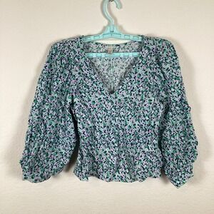 Womens Shirt Sz XS Long Sleeve Top Soft Comfort Colorful Blouse V Neck